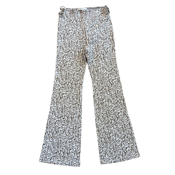 Elodie Ring Side Cutout Flare Geometric Earth Toned Stretch Pants 0117 - Picture 1 of 6